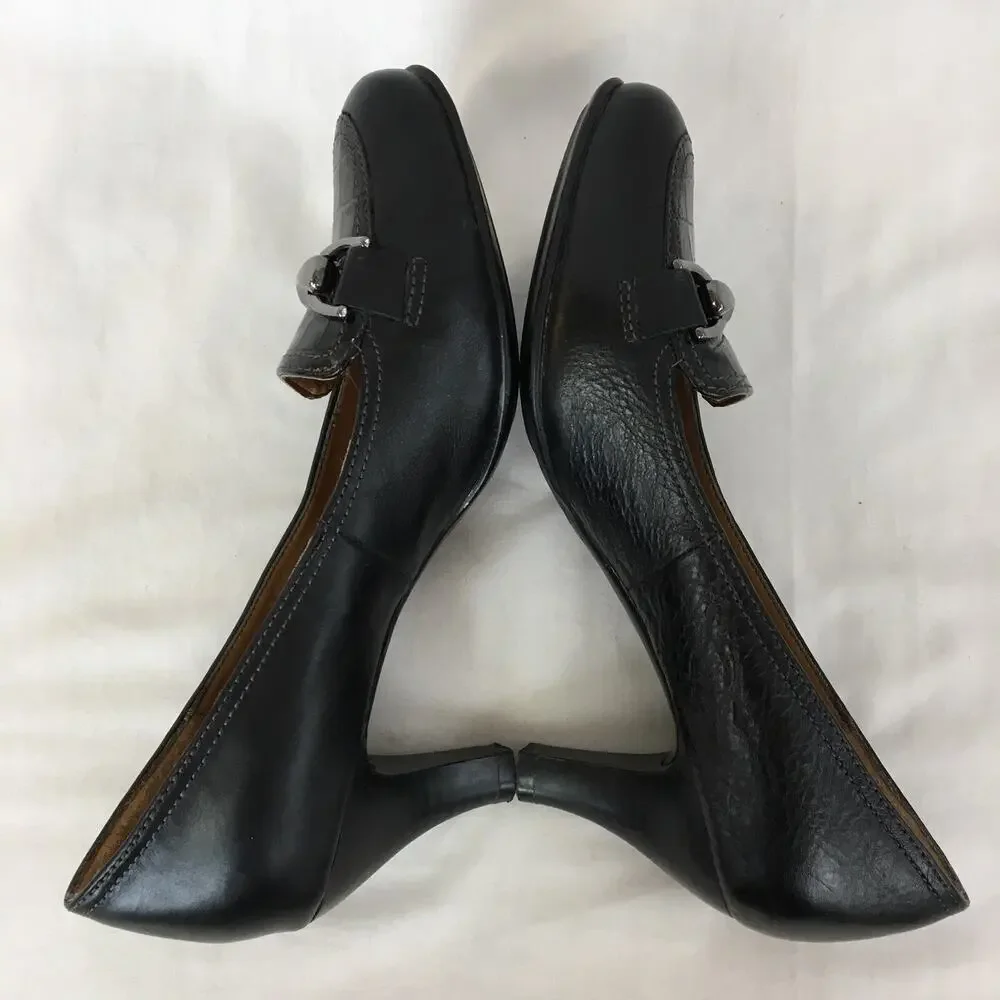 Softshoe by Medicus Pascal Career Heels 6 M Black Leather Horsebit Mock Croc EUC